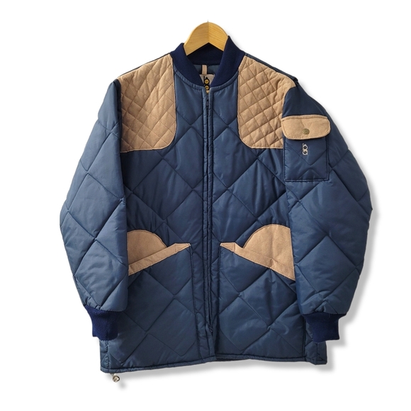 Bob Allen Other - VTG Bob Allen Mens Blue Insulated Quilted Nylon & Leather Shooting Jacket Size L